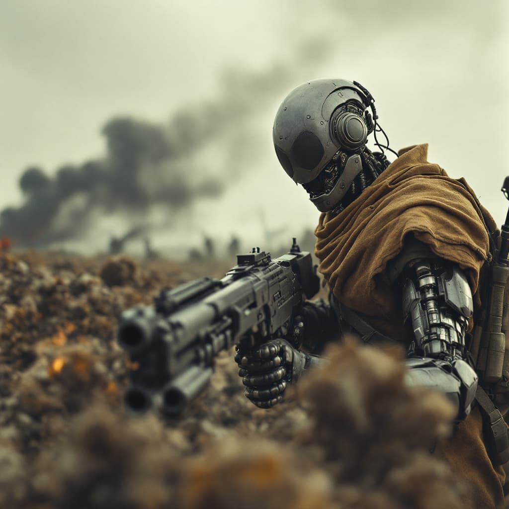 AI generated: FLUX prompt: a realistic photo of world war one cyborg soldiar,... (FLUX - FLUX)
