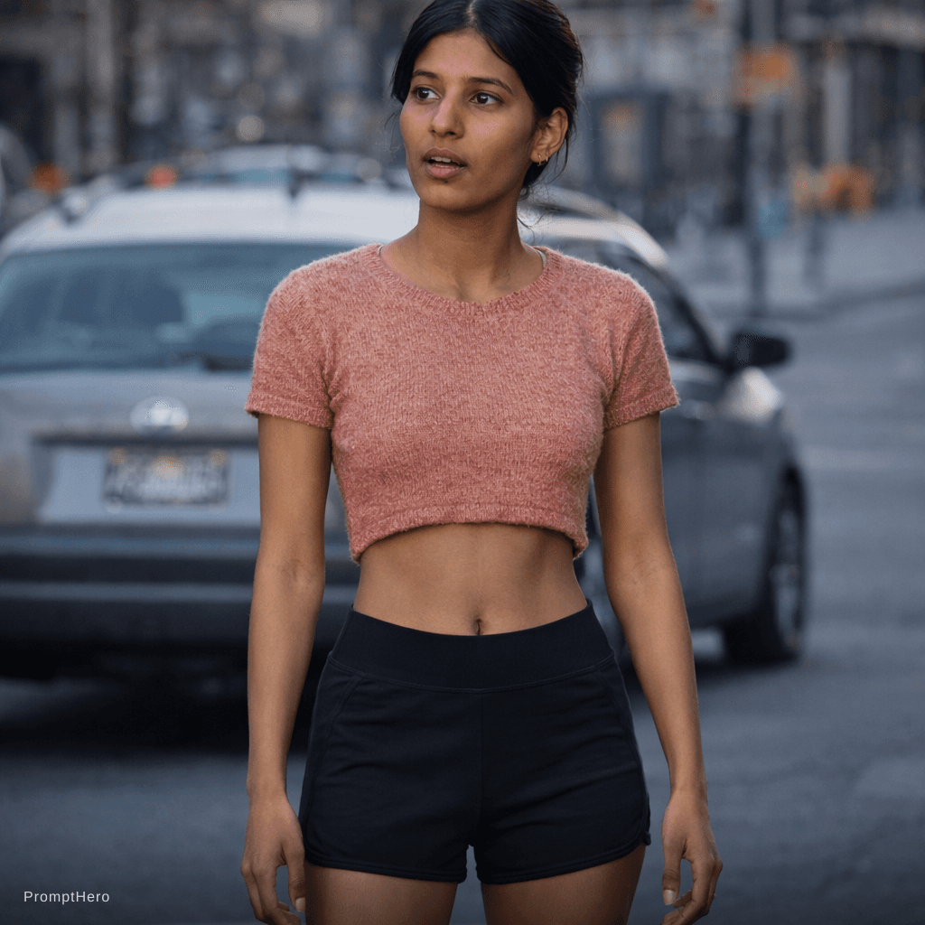 صورة مولدة بالذكاء الاصطناعي: ChatGPT Image prompt: make her in crop top and black shorts full image (نموذج ChatGPT Image - ChatGPT Image)