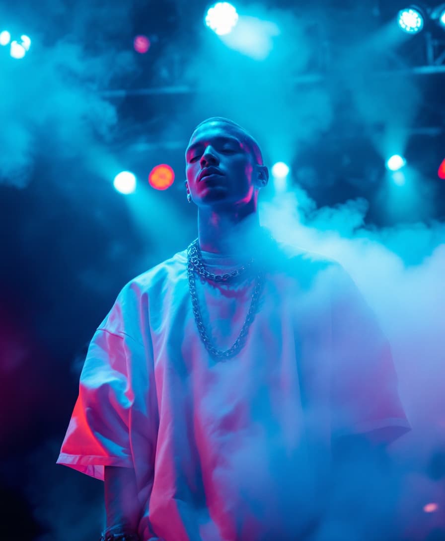 AI generated: FLUX prompt: color photography of white-skinned rapper with the... (FLUX - FLUX)