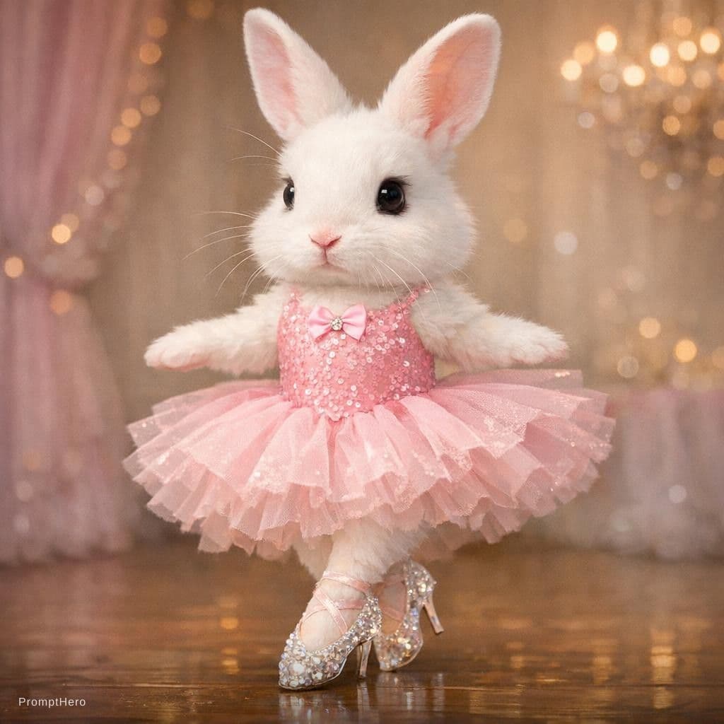 AI generated: ChatGPT Image prompt: A white rabbit with a pink dancing dress and cryst (ChatGPT Image - ChatGPT Image)