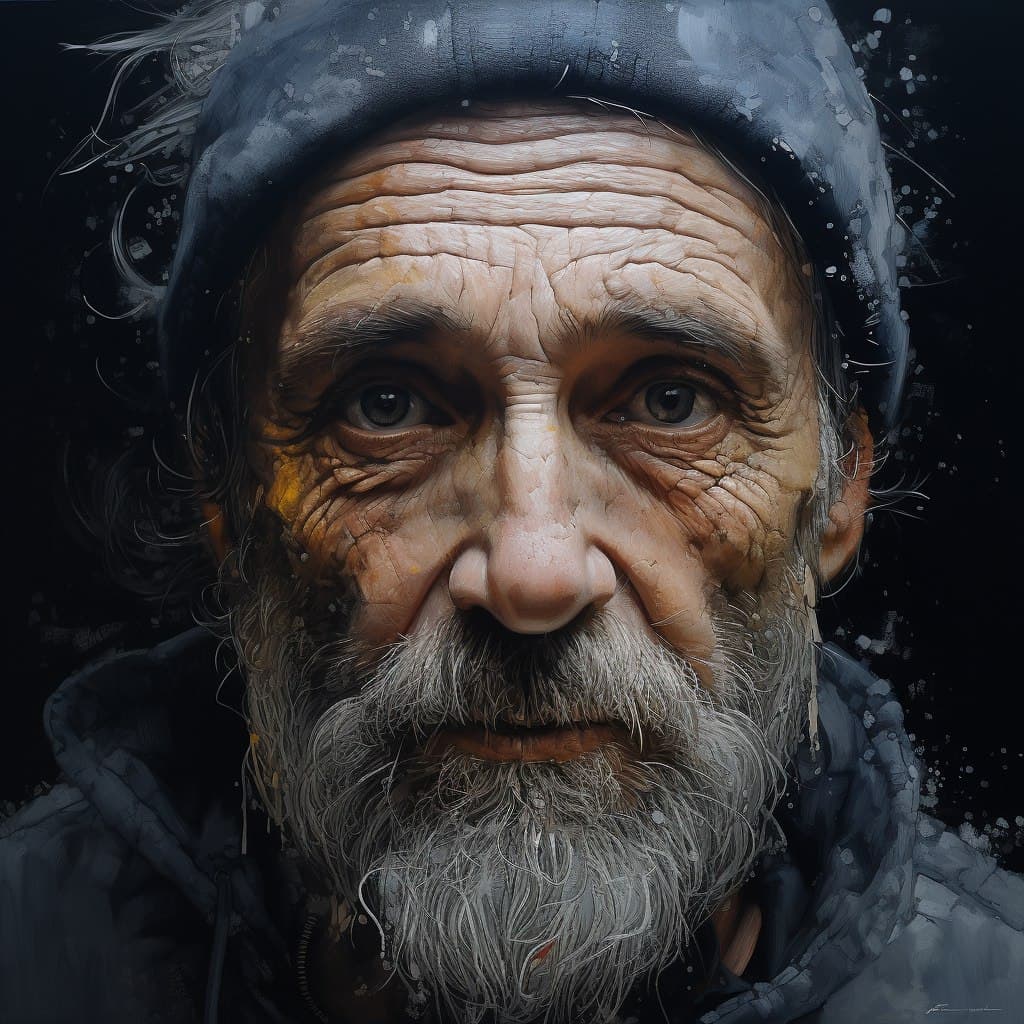 AI generated: Midjourney prompt: a digital painting of an old man with a beard and ... (Midjourney - Portraits)