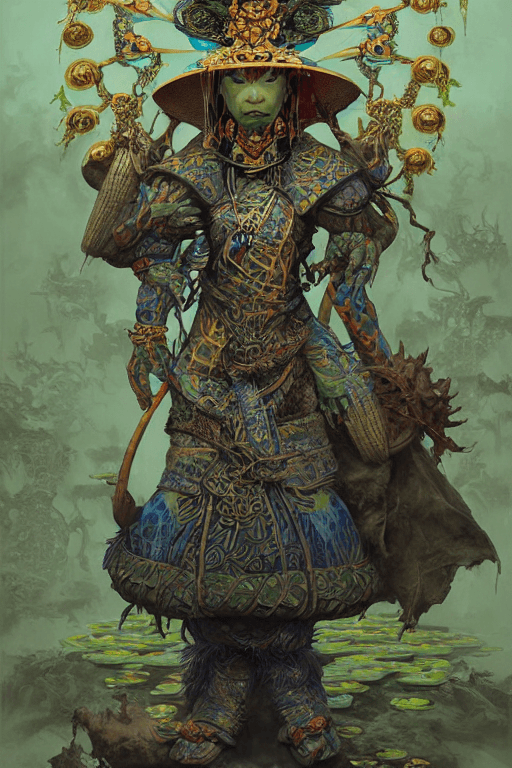 صورة مولدة بالذكاء الاصطناعي: Stable Diffusion prompt: a shaman of frogs with an asian armor and with lot... (نموذج Stable Diffusion - Stable Diffusion)