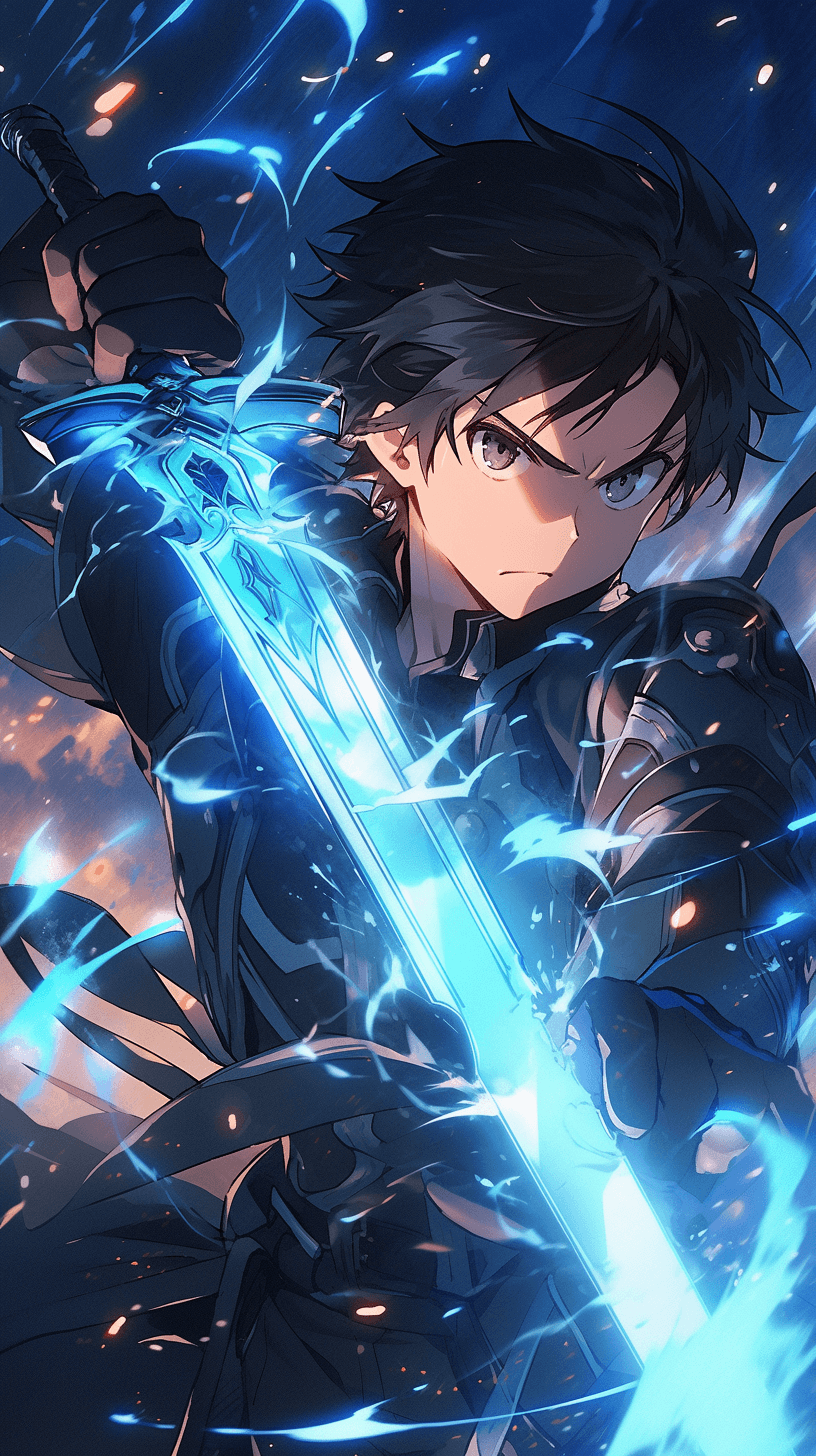 AI generated: Midjourney prompt: Anime SAO. leader of a party of brave men. A sword... (Midjourney - Anime)