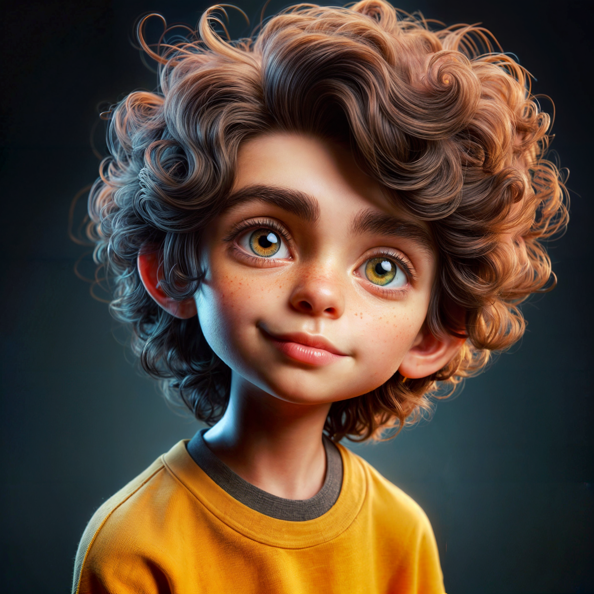 صورة مولدة بالذكاء الاصطناعي: DALL·E prompt: Create a hyperrealistic portrait of the boy with c... (نموذج DALL·E - Portraits)