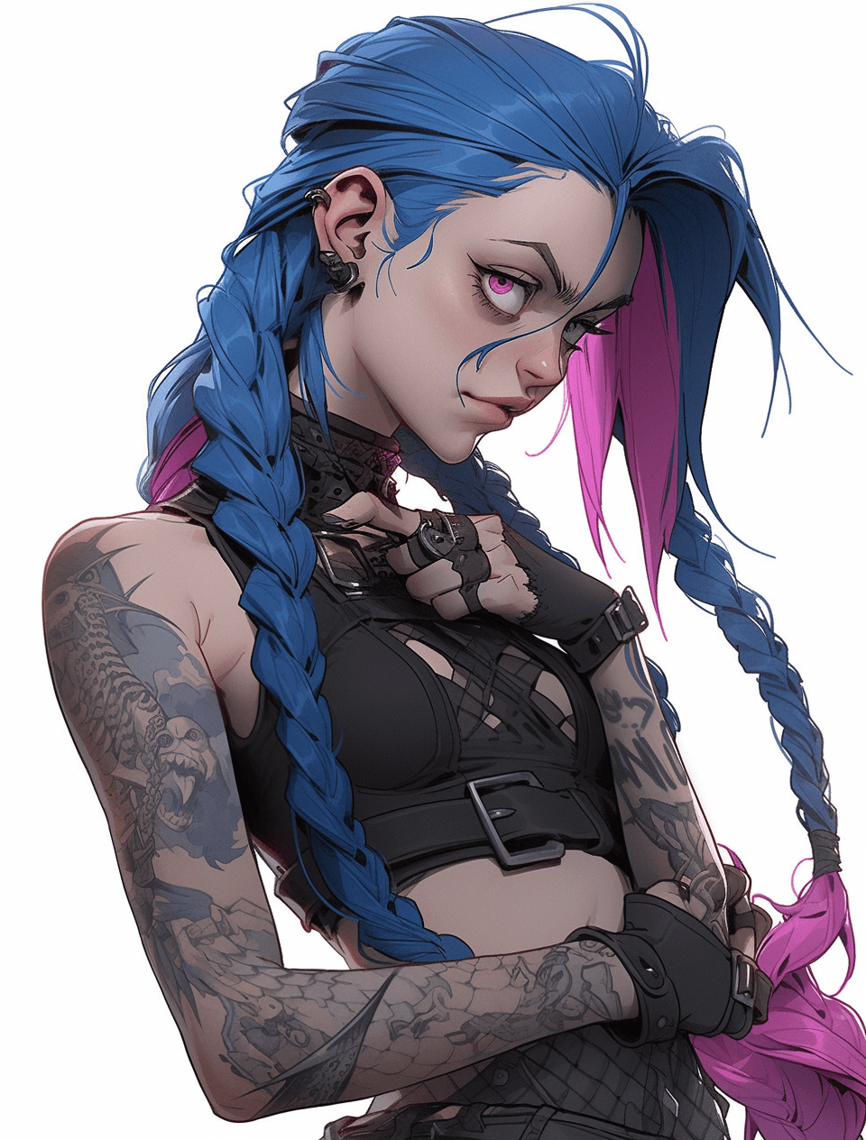 صورة مولدة بالذكاء الاصطناعي: Midjourney prompt: Jinx from league of legends, in the style of cyber... (نموذج Midjourney - Anime)