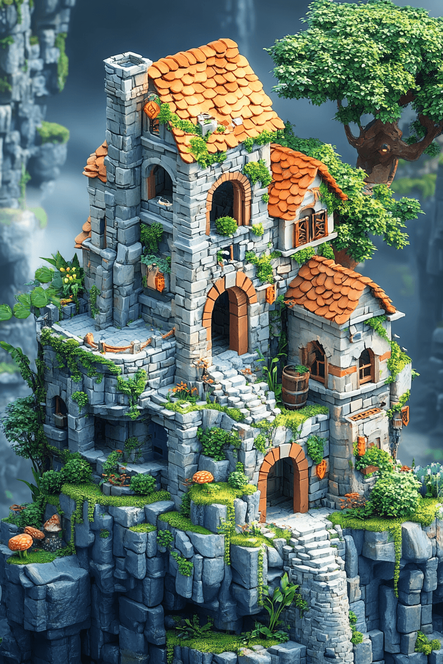 صورة مولدة بالذكاء الاصطناعي: Midjourney prompt: A cute 3D building made of isometric blocks with v... (نموذج Midjourney - Concept Art)