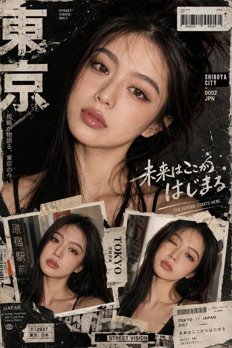 AI generated: FLUX prompt: Create a bold Y2K Japanese street-editorial collag... (FLUX - Fashion)