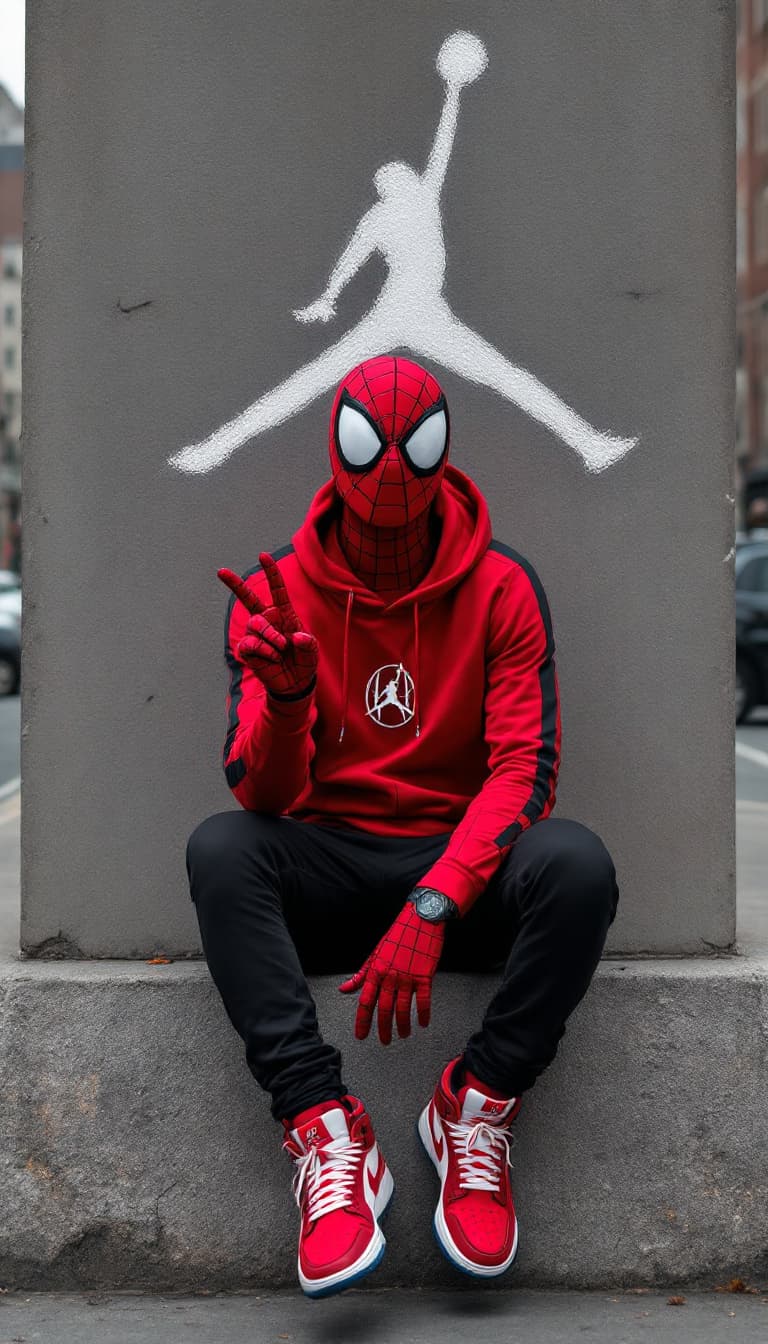 صورة مولدة بالذكاء الاصطناعي: FLUX prompt: A person dressed as Miles Morales Spider-Man, wear... (نموذج FLUX - FLUX)