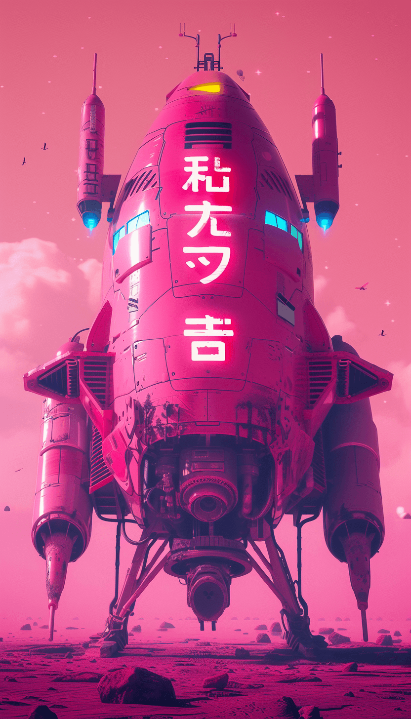 صورة مولدة بالذكاء الاصطناعي: Midjourney prompt: spaceship ad, sign, 90s, anime, japanese pop, japa... (نموذج Midjourney - Concept Art)