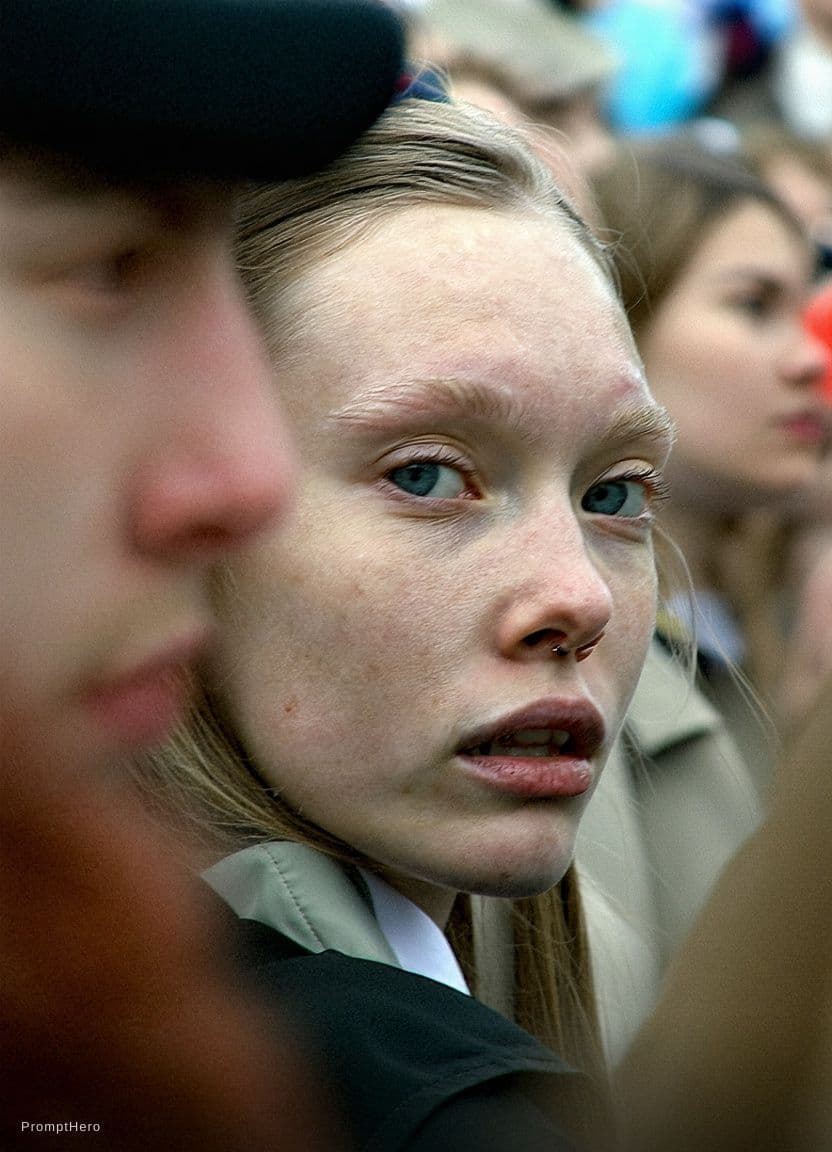 صورة مولدة بالذكاء الاصطناعي: Stable Diffusion prompt: Paparazzi-style extreme close-up photo of a woman ... (نموذج Stable Diffusion - Stable Diffusion)