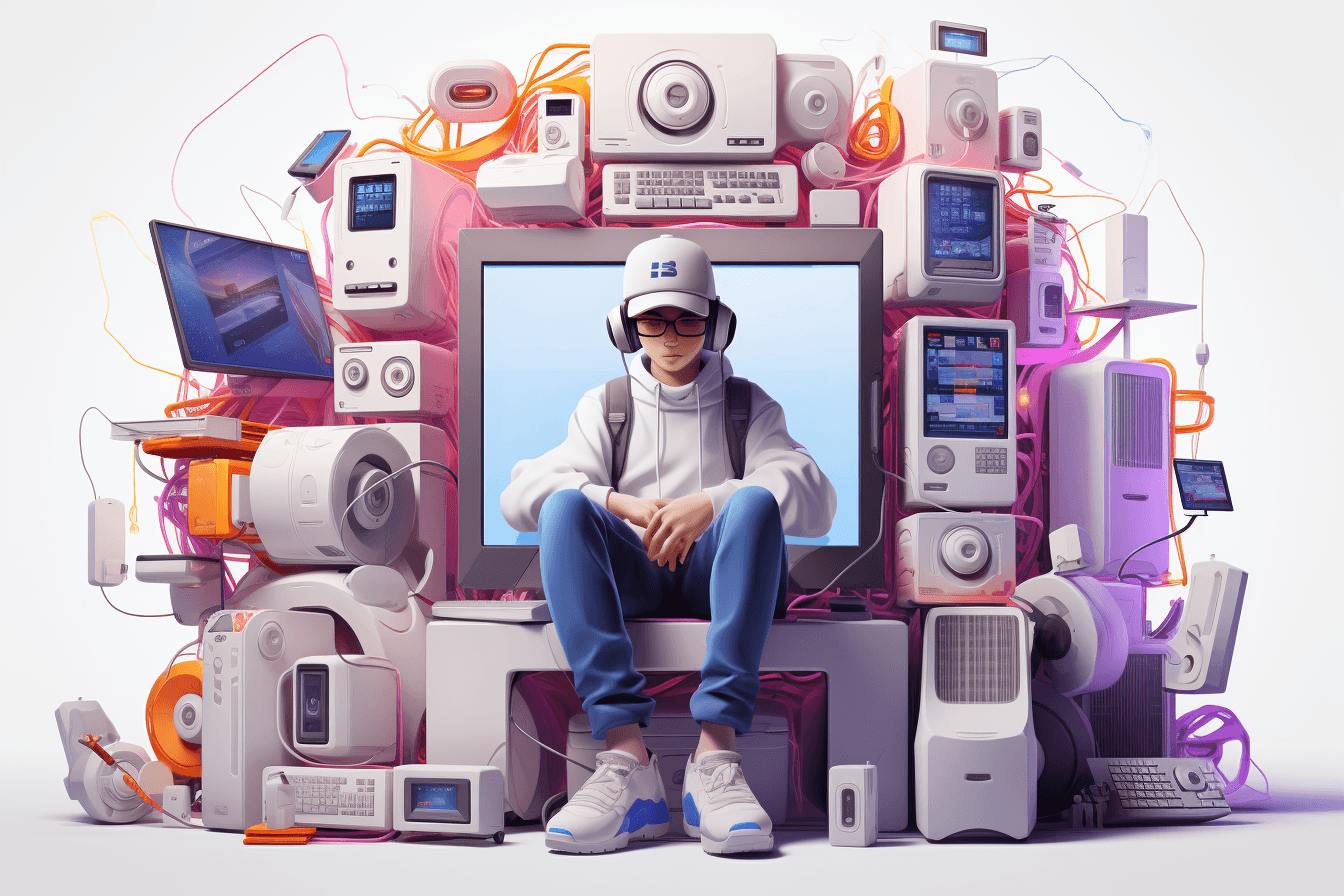 AI generated: Midjourney prompt: an image of an animated character sitting in front... (Midjourney - Concept Art)