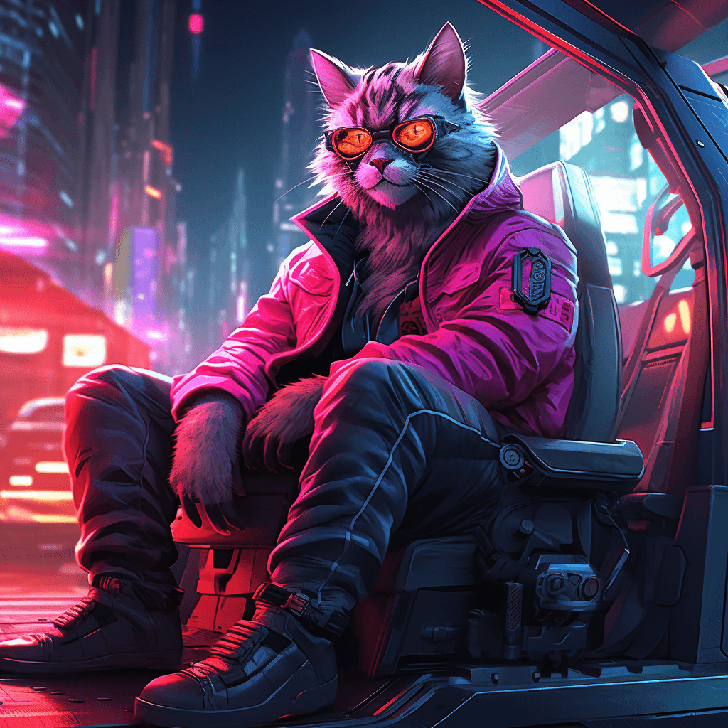 AI generated: Midjourney prompt: cyberpunk cat in the Neon City sits on the cyberpu (Midjourney - Midjourney)