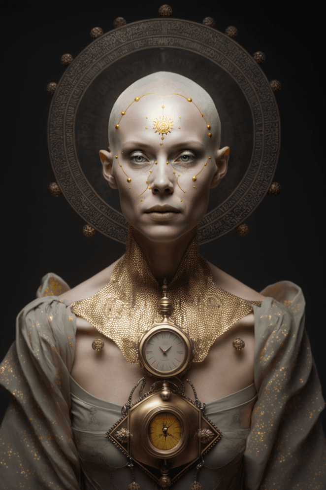 صورة مولدة بالذكاء الاصطناعي: Midjourney prompt: woman without hair on her head in full growth with... (نموذج Midjourney - 3d Renders)