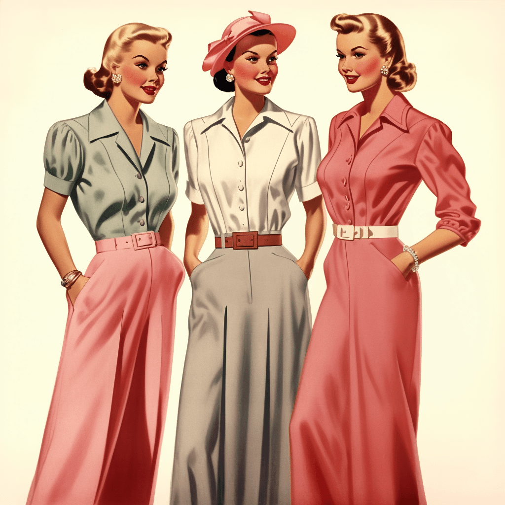AI generated: Midjourney prompt: women, perfect faces, fashion, 1954 (Midjourney - Fashion)