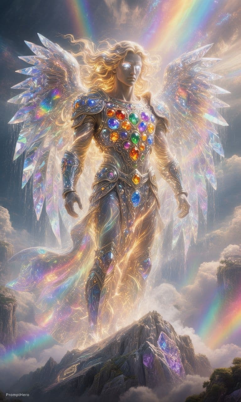 AI generated: Hunyuan prompt: The angel stands upon the jagged peak of a celesti... (Hunyuan - Hunyuan)