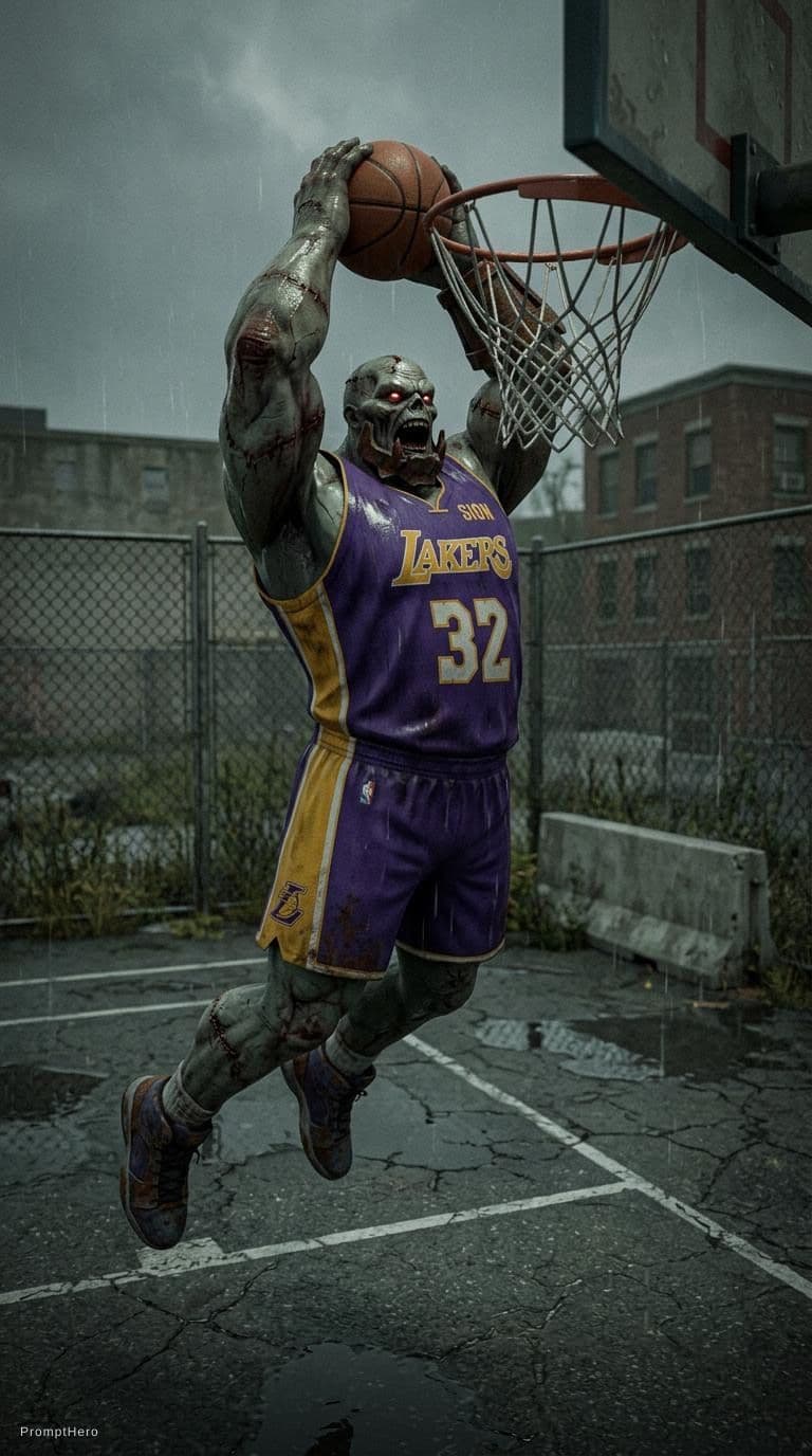 صورة مولدة بالذكاء الاصطناعي: Hero prompt: League of Legend's Sion playing basketball, he is ... (نموذج Hero - Hero)