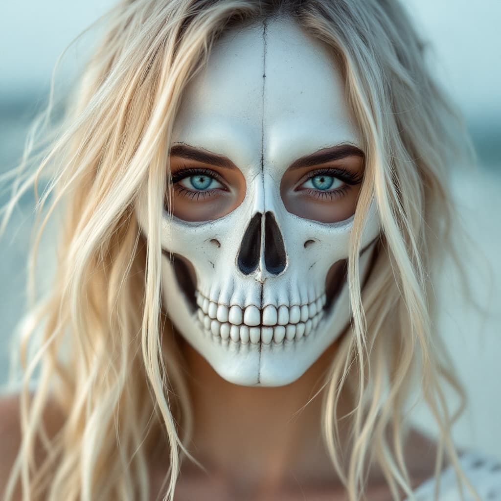 AI generated: FLUX prompt: photo portrait of a blond woman wearing a white sk... (FLUX - FLUX)