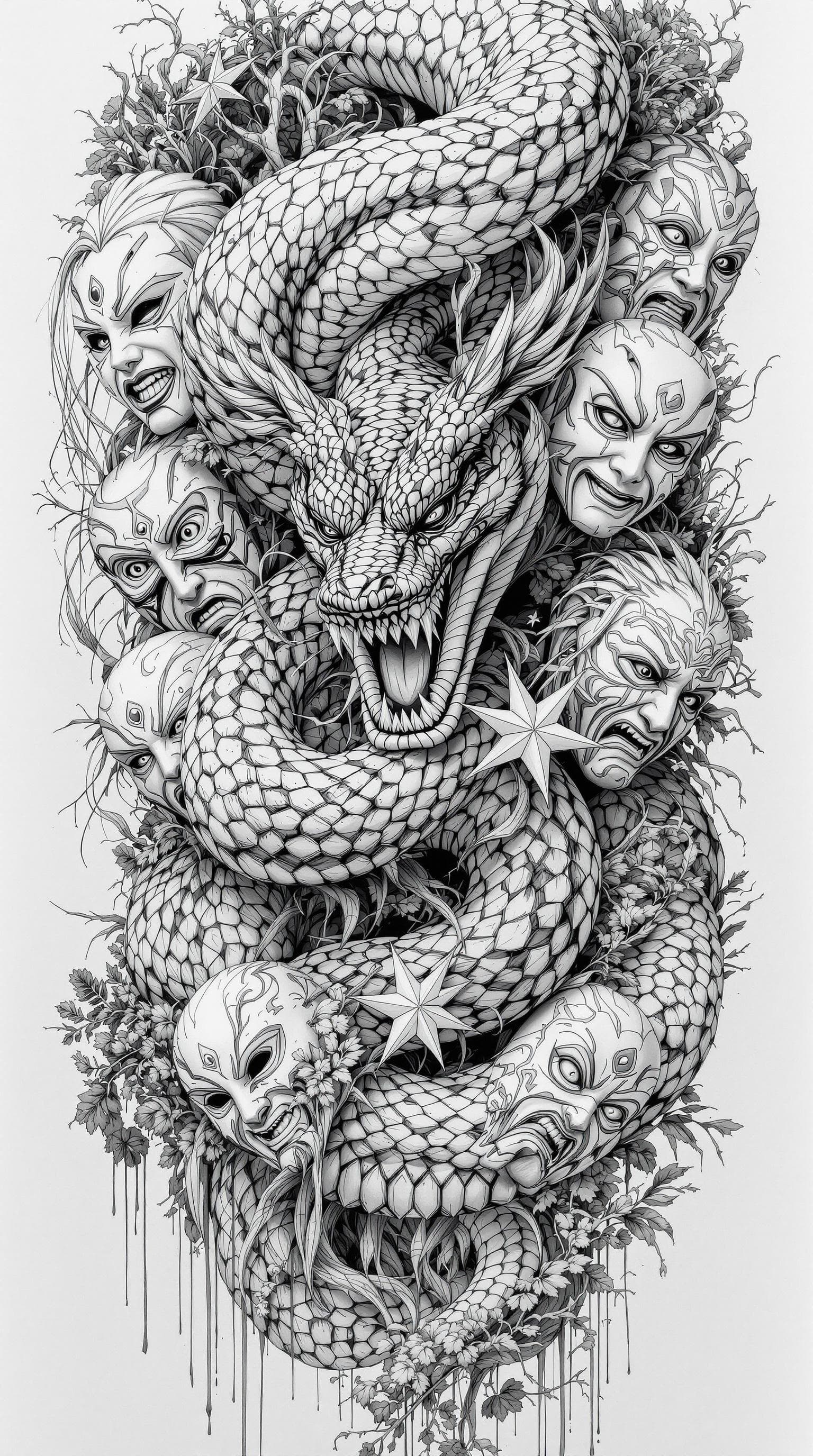 صورة مولدة بالذكاء الاصطناعي: FLUX prompt: A snake, black and white pencil drawings,Countless... (نموذج FLUX - FLUX)