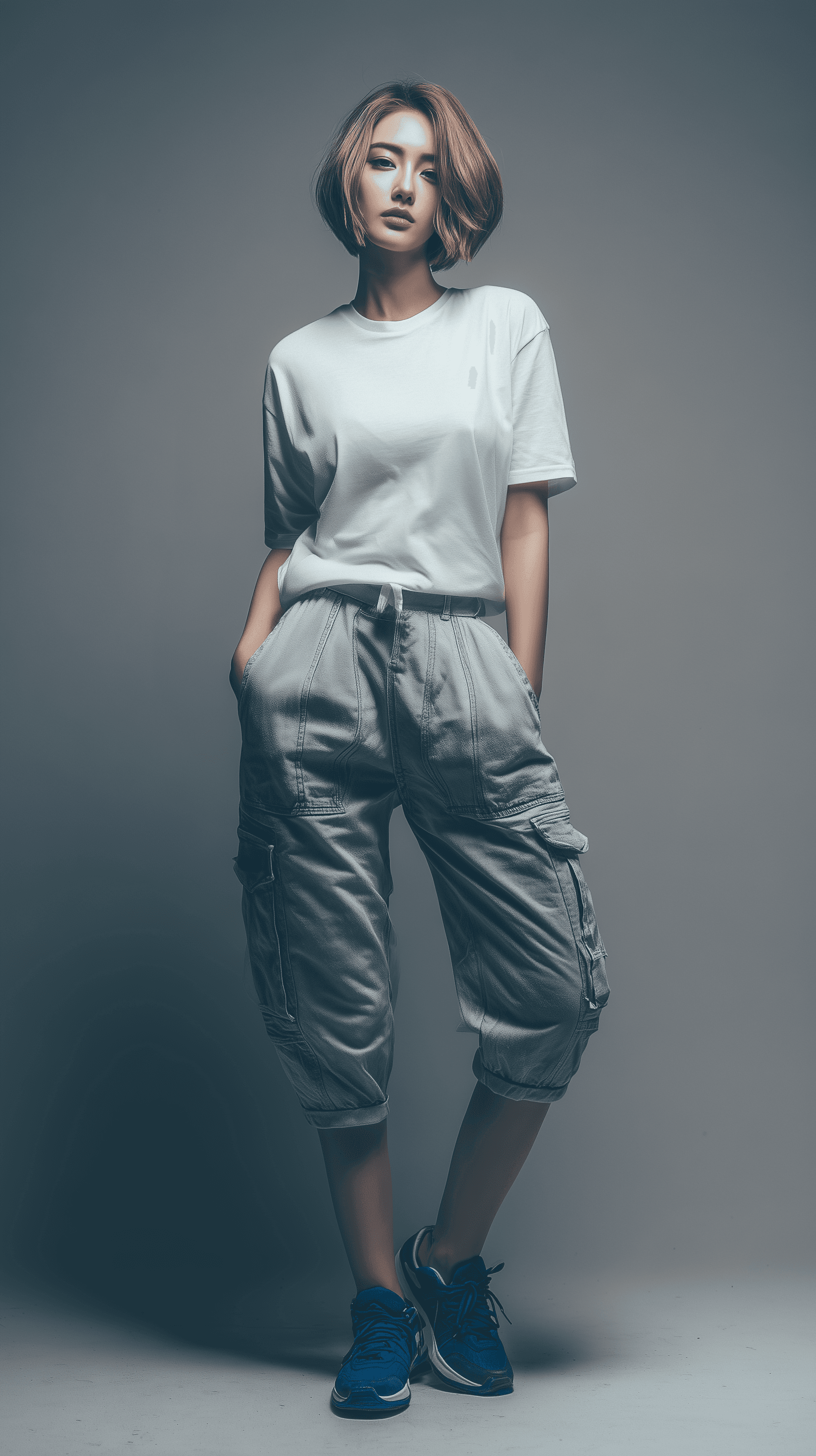 صورة مولدة بالذكاء الاصطناعي: Midjourney Shatter prompt: photography, female model, relaxed pose, bob cut h... (نموذج Midjourney Shatter - أزياء وموضة)