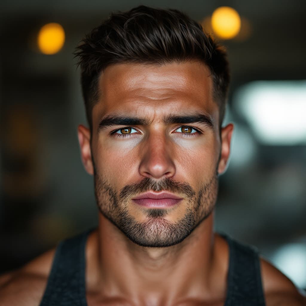 صورة مولدة بالذكاء الاصطناعي: وصف FLUX: رجل في العشرينيات من عمره، مفتول العضلات، وجه ذكوري... (نموذج FLUX - FLUX)