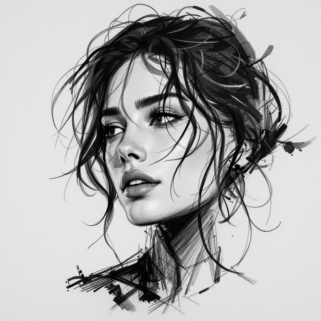 AI generated: FLUX prompt: Black and white sketch of a Spanish woman --chaos ... (FLUX - FLUX)