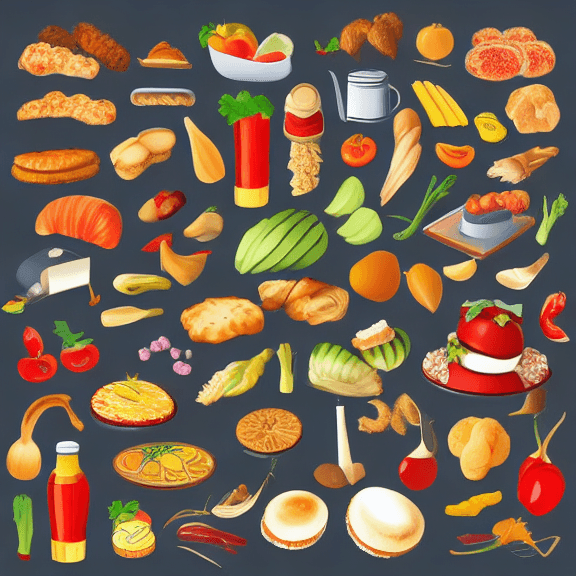 صورة مولدة بالذكاء الاصطناعي: Stable Diffusion prompt: food clip art, isolated on white background --no ... (نموذج Stable Diffusion - Stable Diffusion)