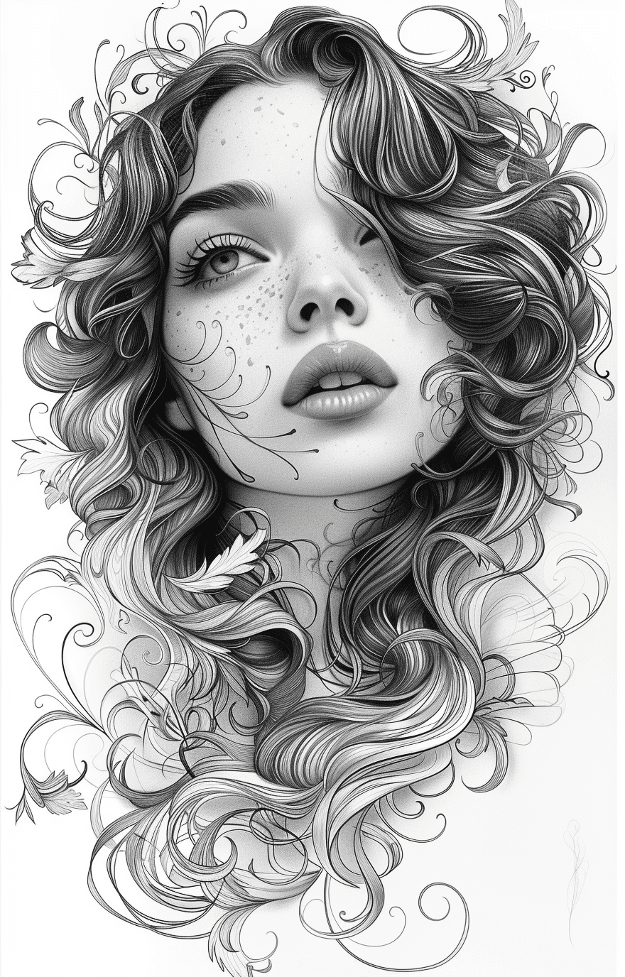 صورة مولدة بالذكاء الاصطناعي: Midjourney prompt: black and white illustration in the form of a woma... (نموذج Midjourney - Photography)