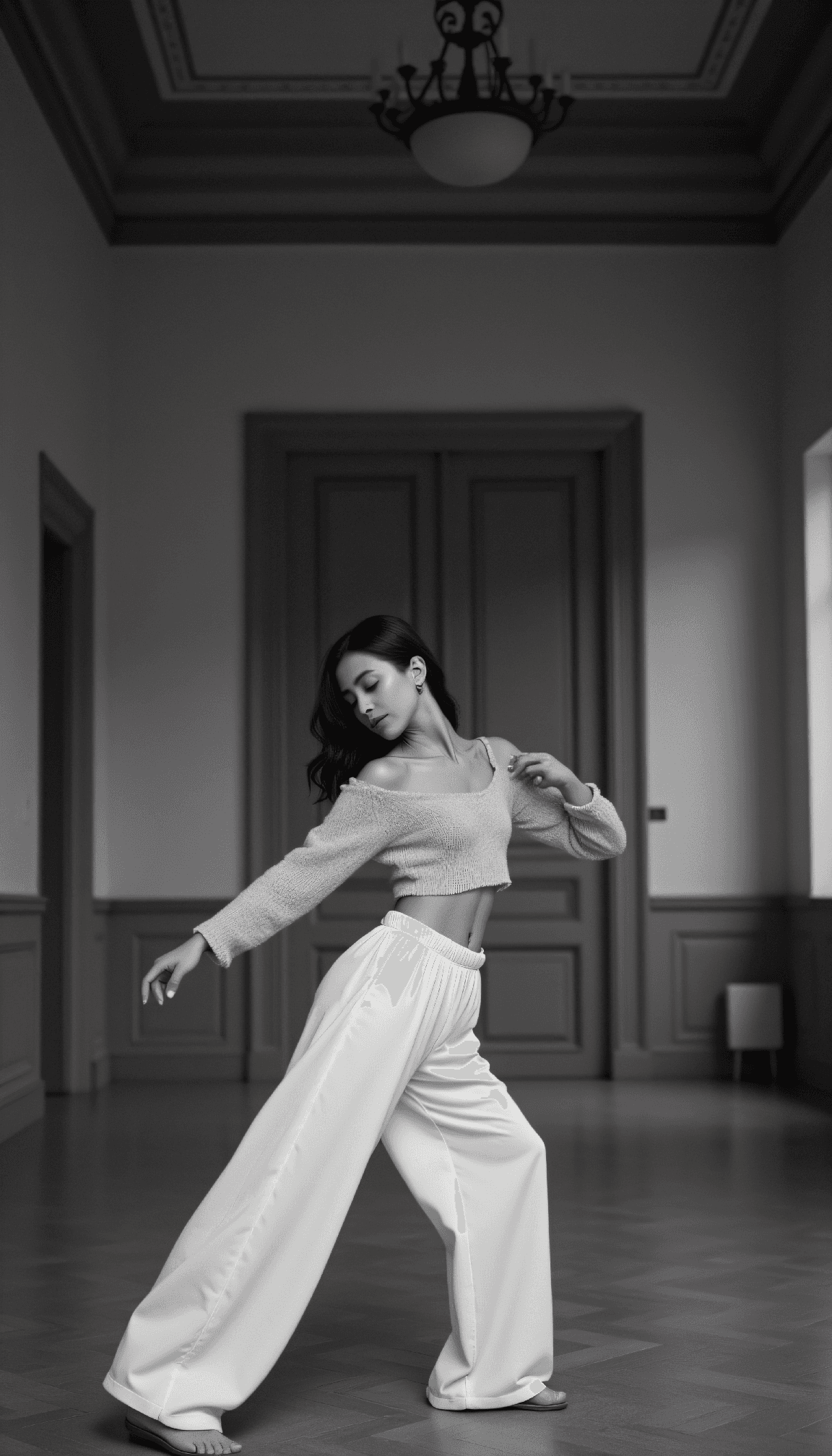 صورة مولدة بالذكاء الاصطناعي: FLUX prompt: dystopian style Black and white fashion photograph... (نموذج FLUX - أزياء وموضة)