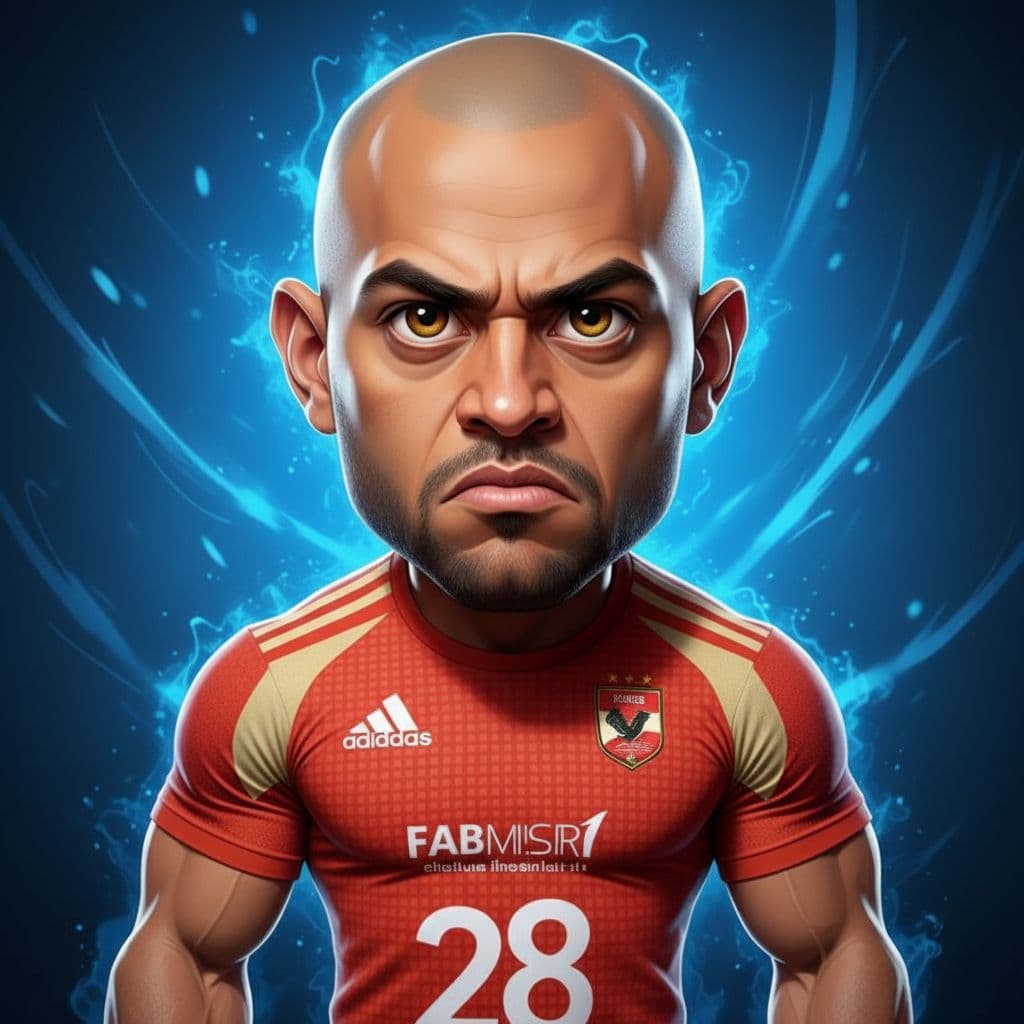 صورة مولدة بالذكاء الاصطناعي: Nano Banana prompt: A caricature portrait of a bald, dark-skinned man,... (نموذج Nano Banana - Nano Banana)
