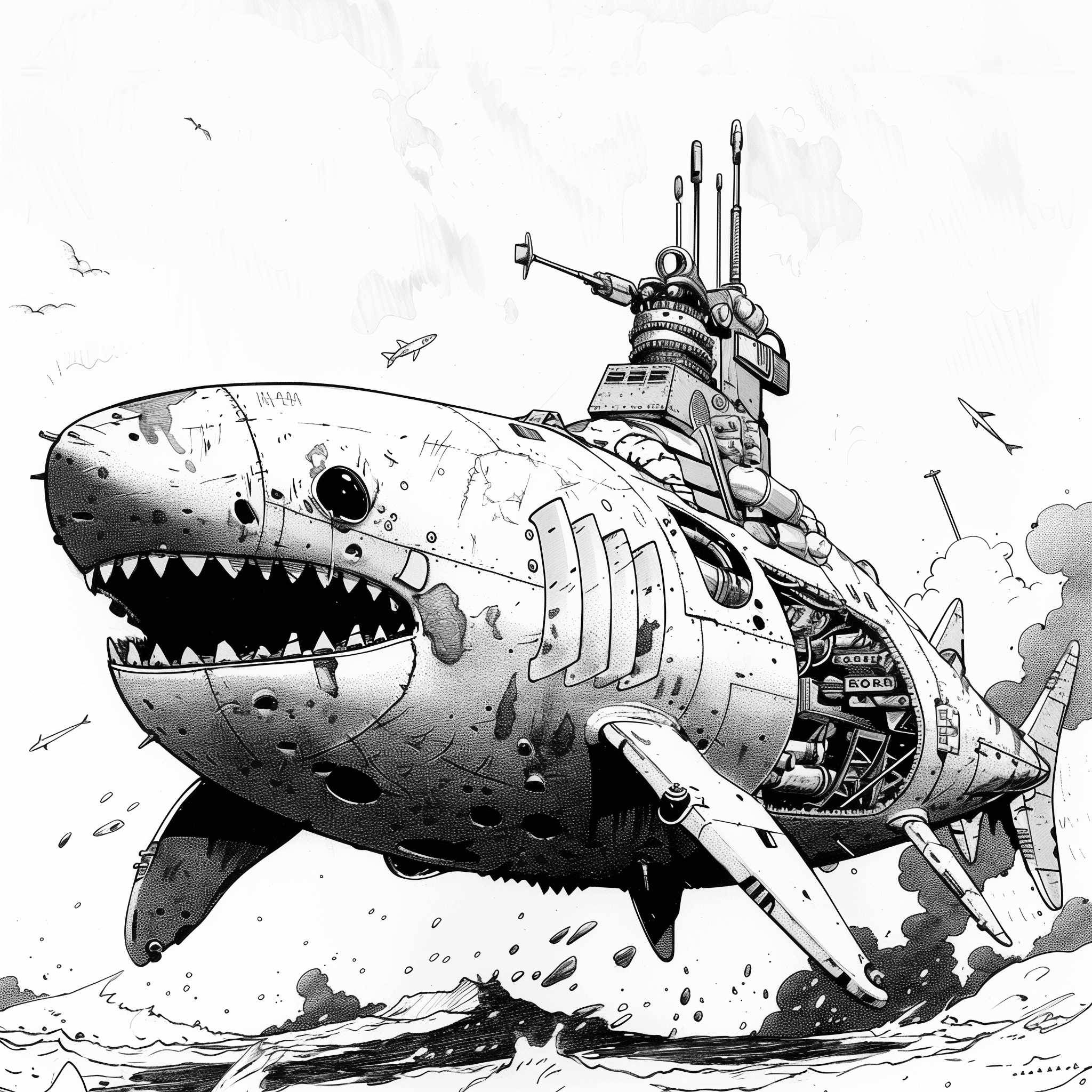 صورة مولدة بالذكاء الاصطناعي: Robot shark (نموذج Midjourney - Logo Icon Design)
