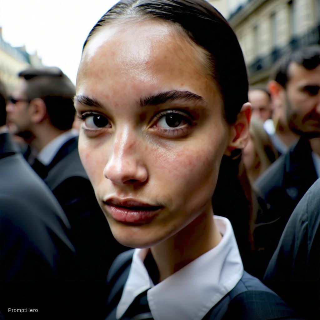 صورة مولدة بالذكاء الاصطناعي: Stable Diffusion prompt: Paparazzi-style extreme close-up photo of a woman ... (نموذج Stable Diffusion - Stable Diffusion)