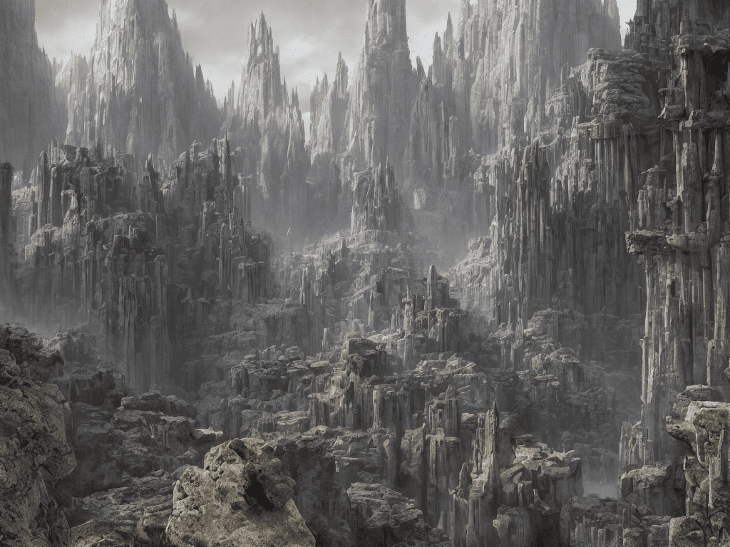 صورة مولدة بالذكاء الاصطناعي: Stable Diffusion prompt: stunning city of stone inside a gray granite canyo... (نموذج Stable Diffusion - Landscapes)