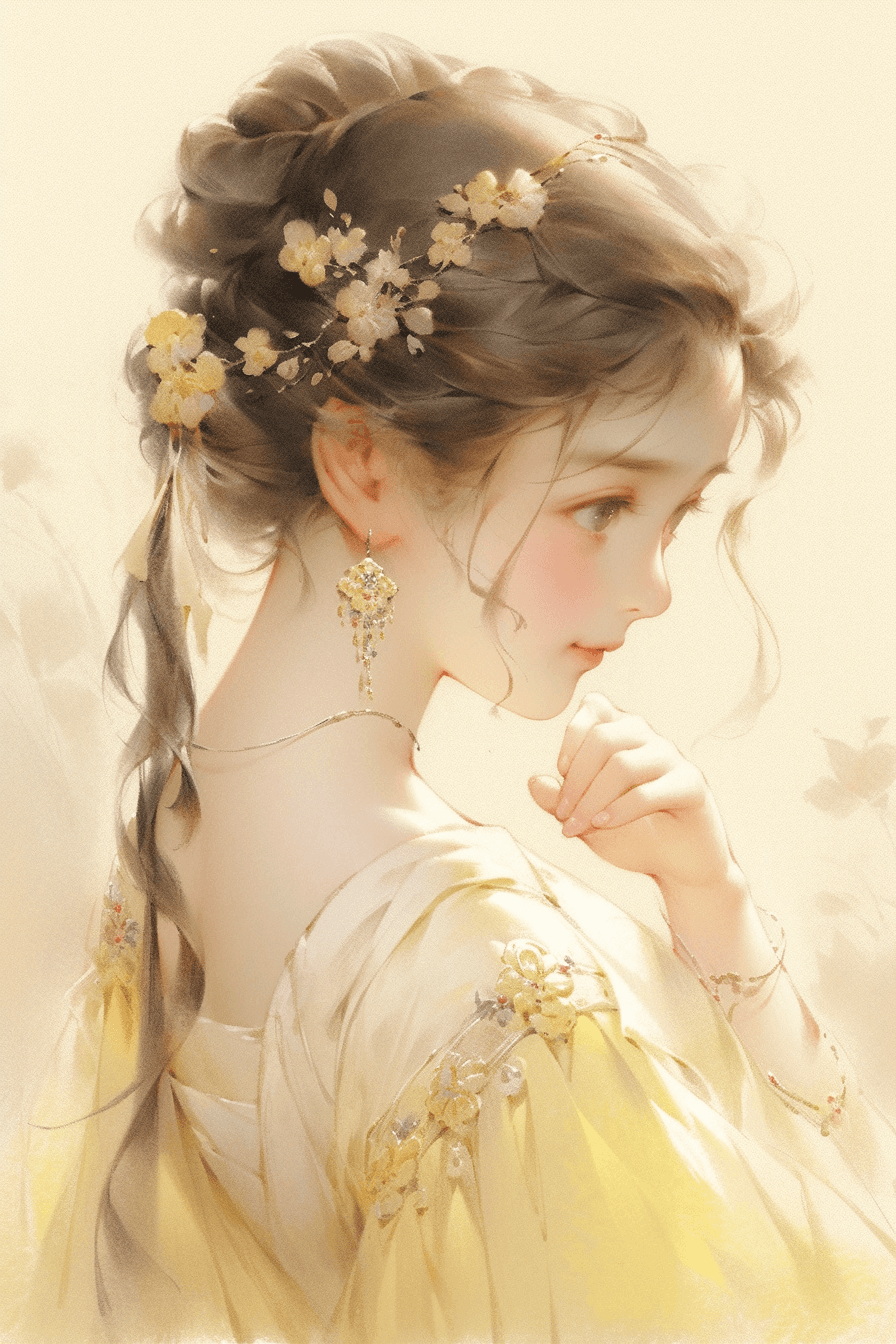 AI generated: Midjourney prompt: A beautiful pale yellow Tang Dynasty dress adorns ... (Midjourney - Photography)