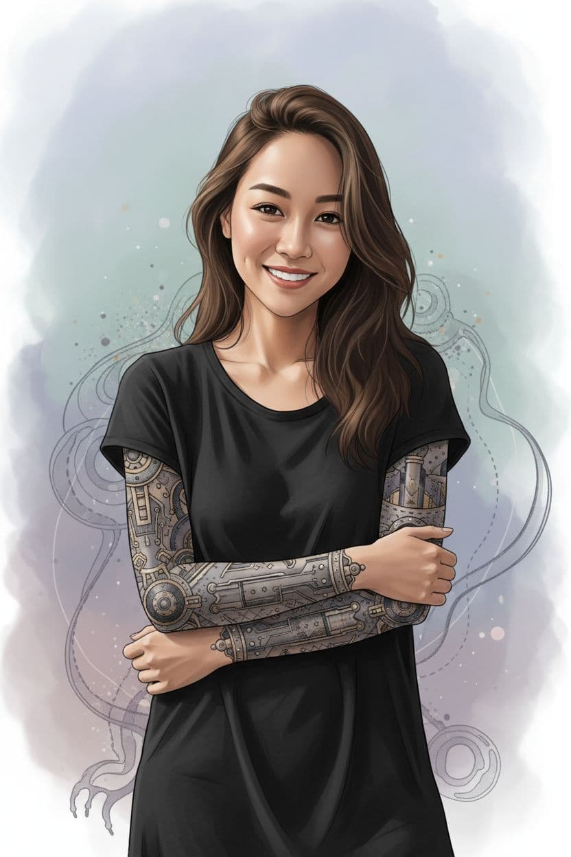 صورة مولدة بالذكاء الاصطناعي: Nano Banana prompt: a woman in black shirt with her arms folded agains... (نموذج Nano Banana - Nano Banana)
