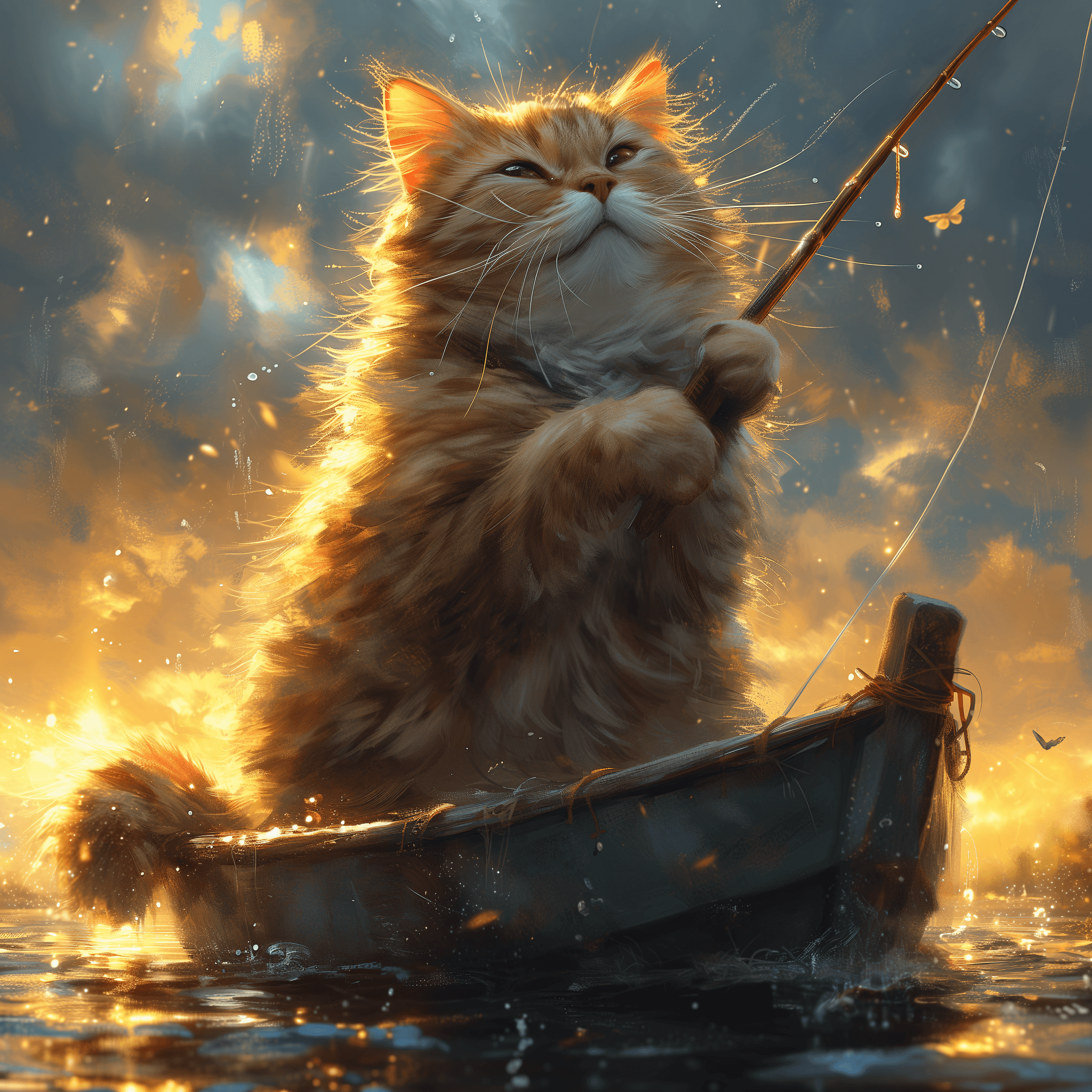 AI generated: a cat fishing (Midjourney - Concept Art)