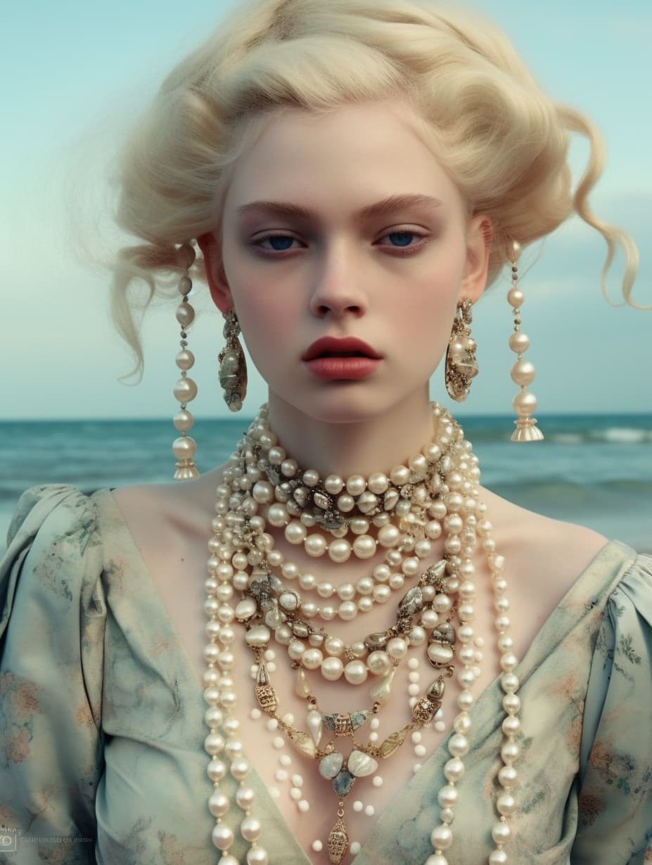AI generated: Midjourney prompt: a woman standing on top of a beach next to the oce... (Midjourney - Fashion)