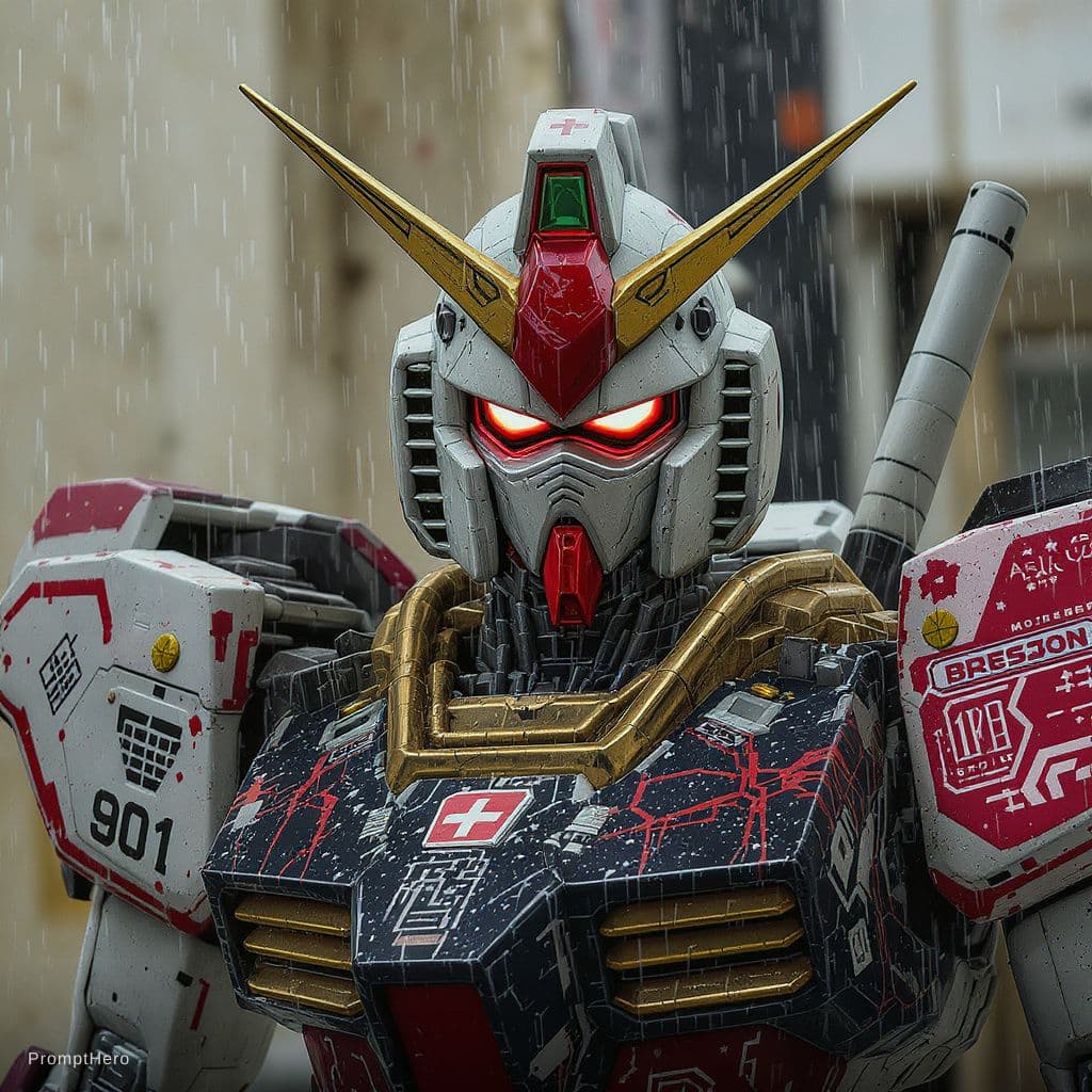 AI generated: Flux Kontext prompt: gundam rx 78 wearing cyberpunk costume (Flux Kontext - Flux Kontext)