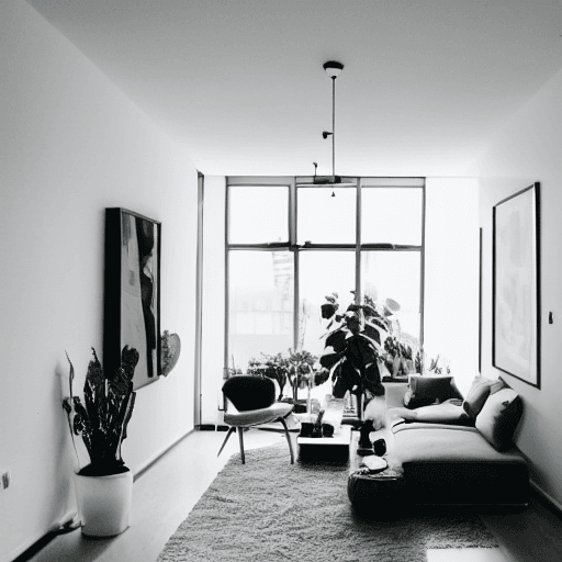 AI generated: Stable Diffusion prompt: photography of a minimalist living room, [white in (Stable Diffusion - Interior Design)