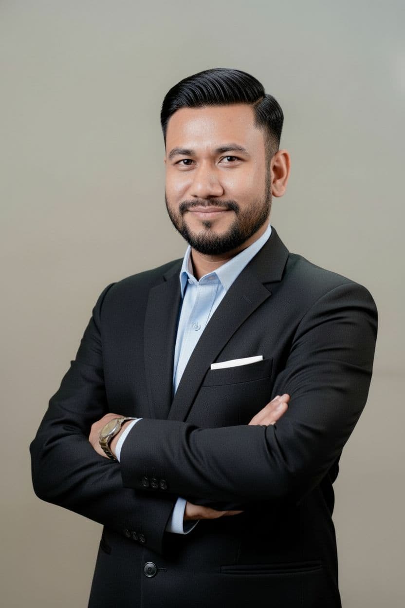 صورة مولدة بالذكاء الاصطناعي: Nano Banana prompt: A professional studio headshot of a confident man ... (نموذج Nano Banana - Nano Banana)