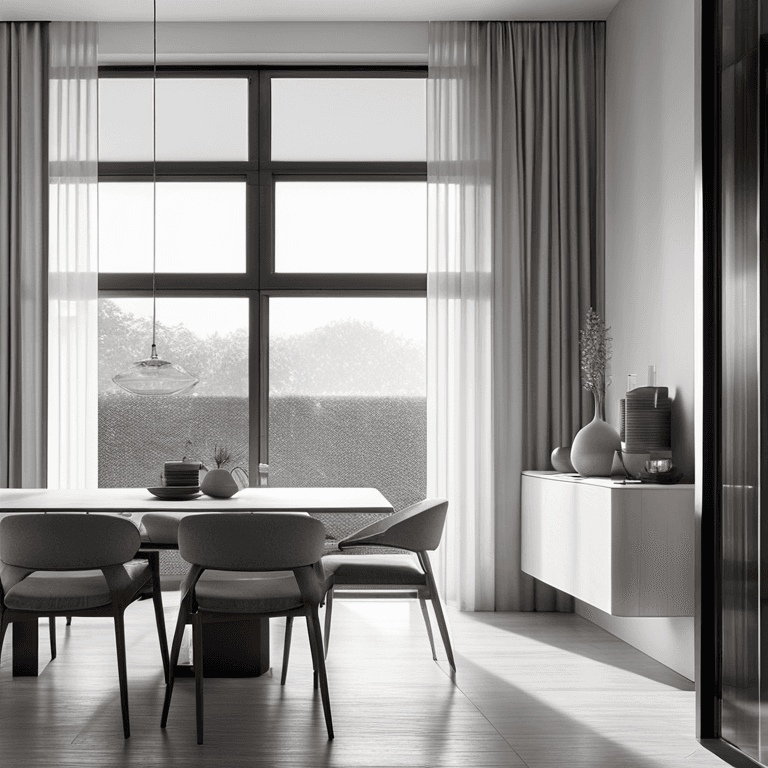 صورة مولدة بالذكاء الاصطناعي: Stable Diffusion prompt: Minimalistic Interior Design - Dining Room (نموذج Stable Diffusion - Interior Design)