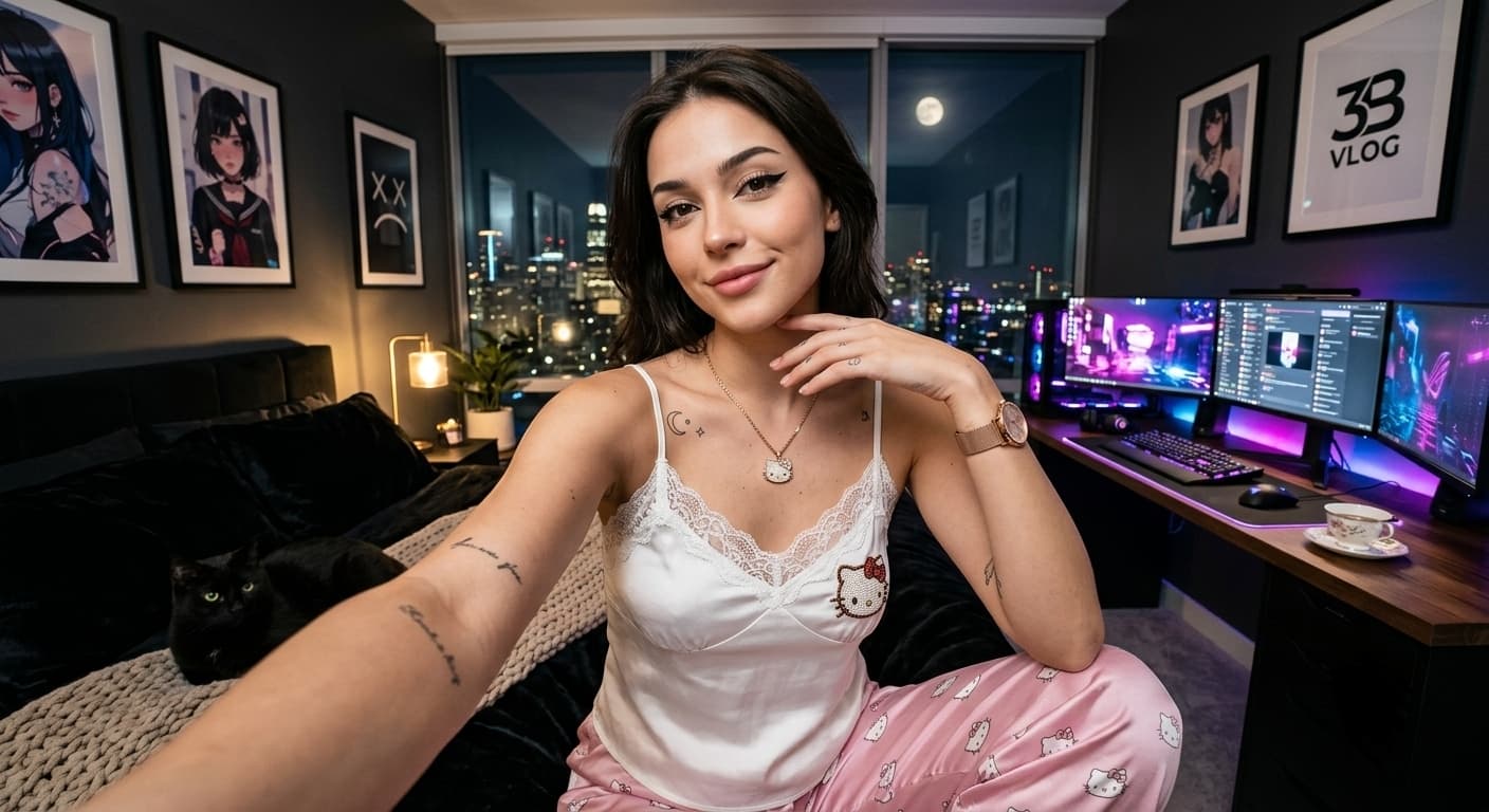 صورة مولدة بالذكاء الاصطناعي: Seductive Gamer Girl City View (نموذج FLUX - Photography)