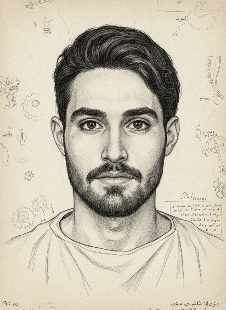 صورة مولدة بالذكاء الاصطناعي: Nano Banana prompt: young man with mustache and short hair, wearing wh... (نموذج Nano Banana - Nano Banana)