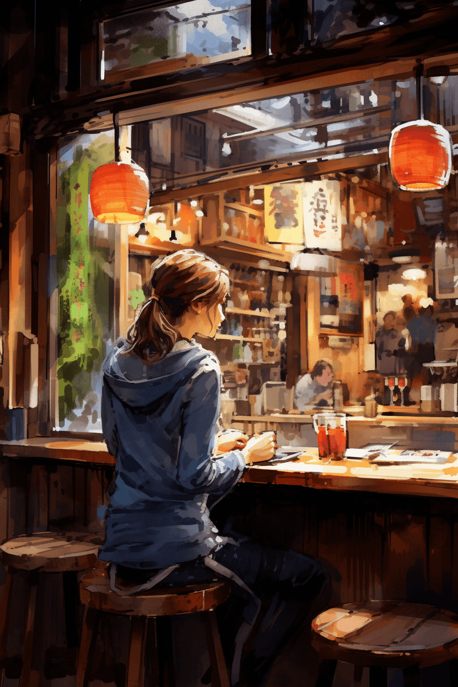 صورة مولدة بالذكاء الاصطناعي: Midjourney prompt: Action shot of a woman in the wooden bar of a live... (نموذج Midjourney - Photography)