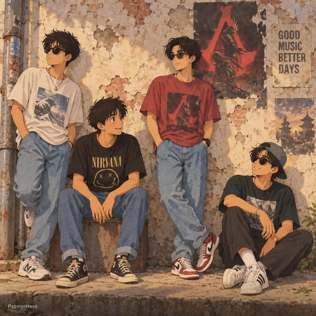 AI generated: ChatGPT Image prompt: A group of four young men casually hanging out aga... (ChatGPT Image - ChatGPT Image)