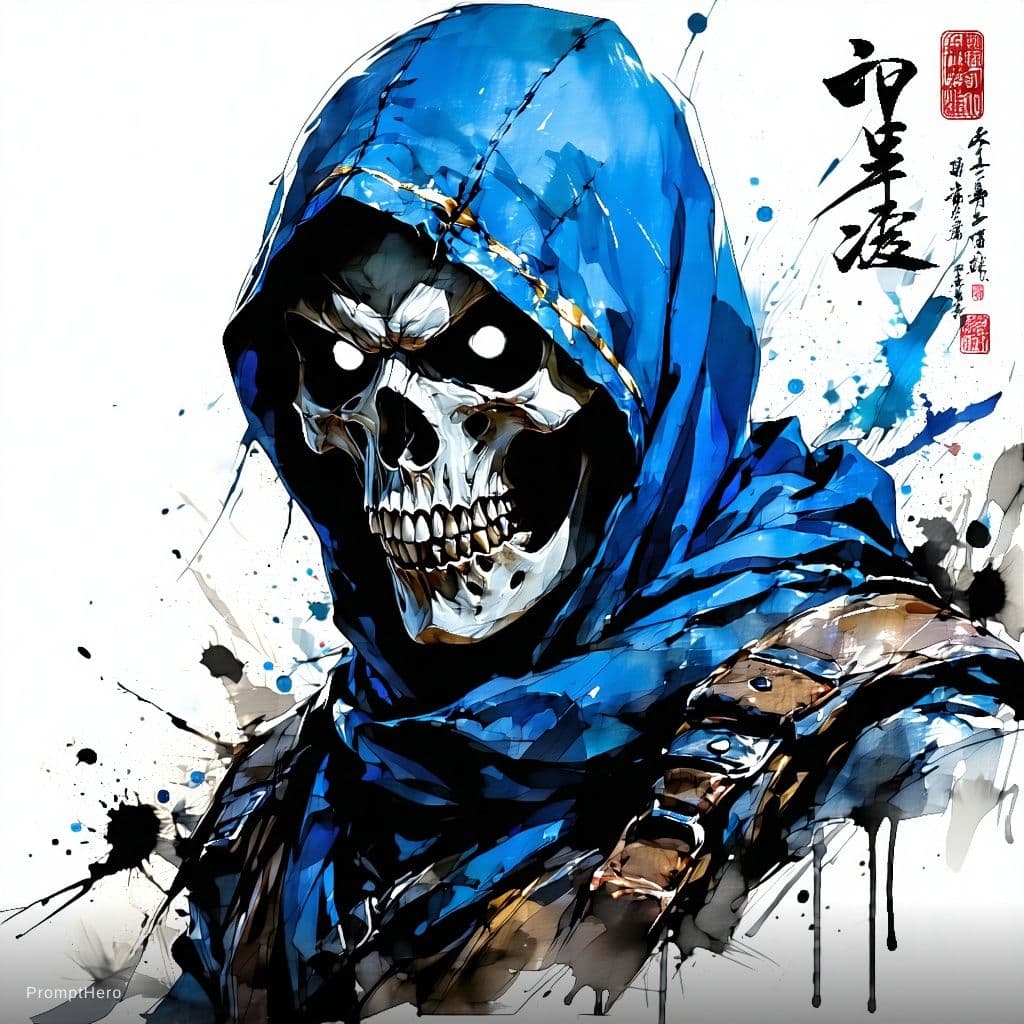 AI generated: Stable Diffusion prompt: Sub Zero from Mortal Kombat, skull face, cold whit... (Stable Diffusion - Stable Diffusion)