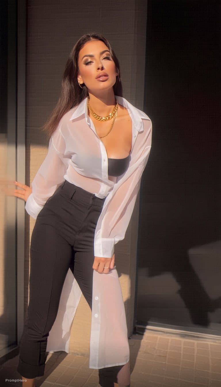 صورة مولدة بالذكاء الاصطناعي: Stable Diffusion prompt: The image features a beautiful young woman wearing... (نموذج Stable Diffusion - Stable Diffusion)