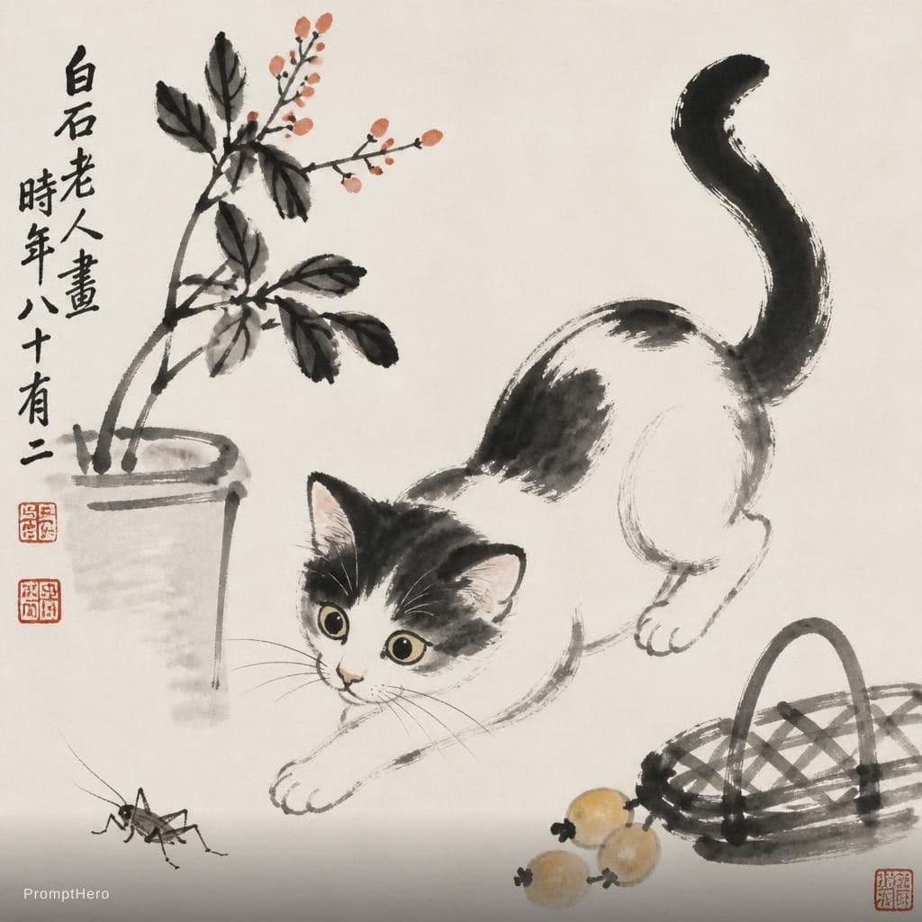 صورة مولدة بالذكاء الاصطناعي: ChatGPT Image prompt: Picture a cat portrayed with the artistic essence ... (نموذج ChatGPT Image - ChatGPT Image)