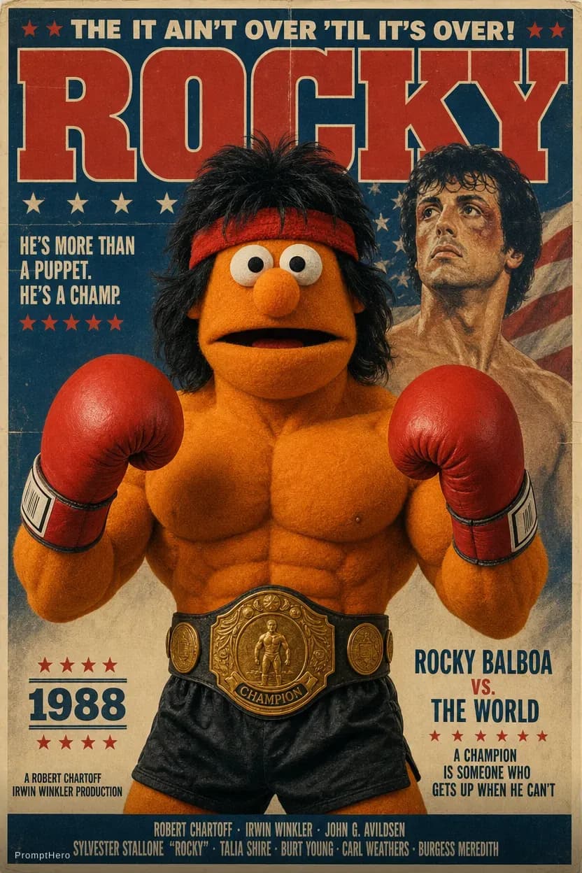 صورة مولدة بالذكاء الاصطناعي: Riverflow prompt: A highly muscular Muppet-style puppet with orange ... (نموذج Riverflow - Riverflow)