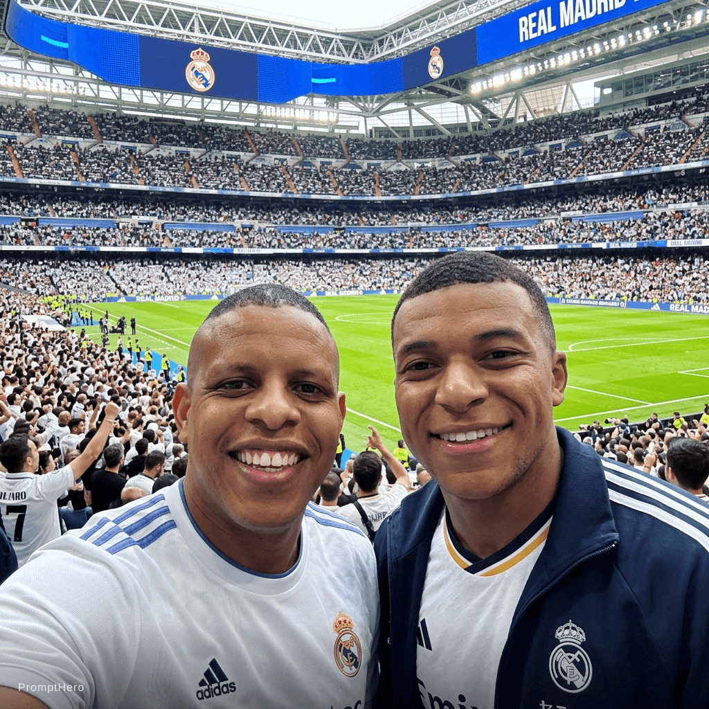 AI generated: Nano Banana prompt: CON MBAPPE EN EL ESTADIO SANTIAGO BERNABEU (Nano Banana - Nano Banana)