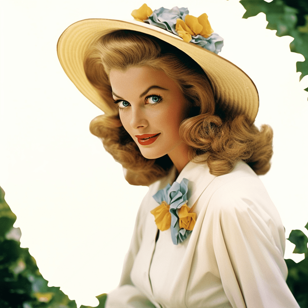 صورة مولدة بالذكاء الاصطناعي: Midjourney prompt: High fashion, vogue, flower pattern, 1948 --no ugl... (نموذج Midjourney - أزياء وموضة)